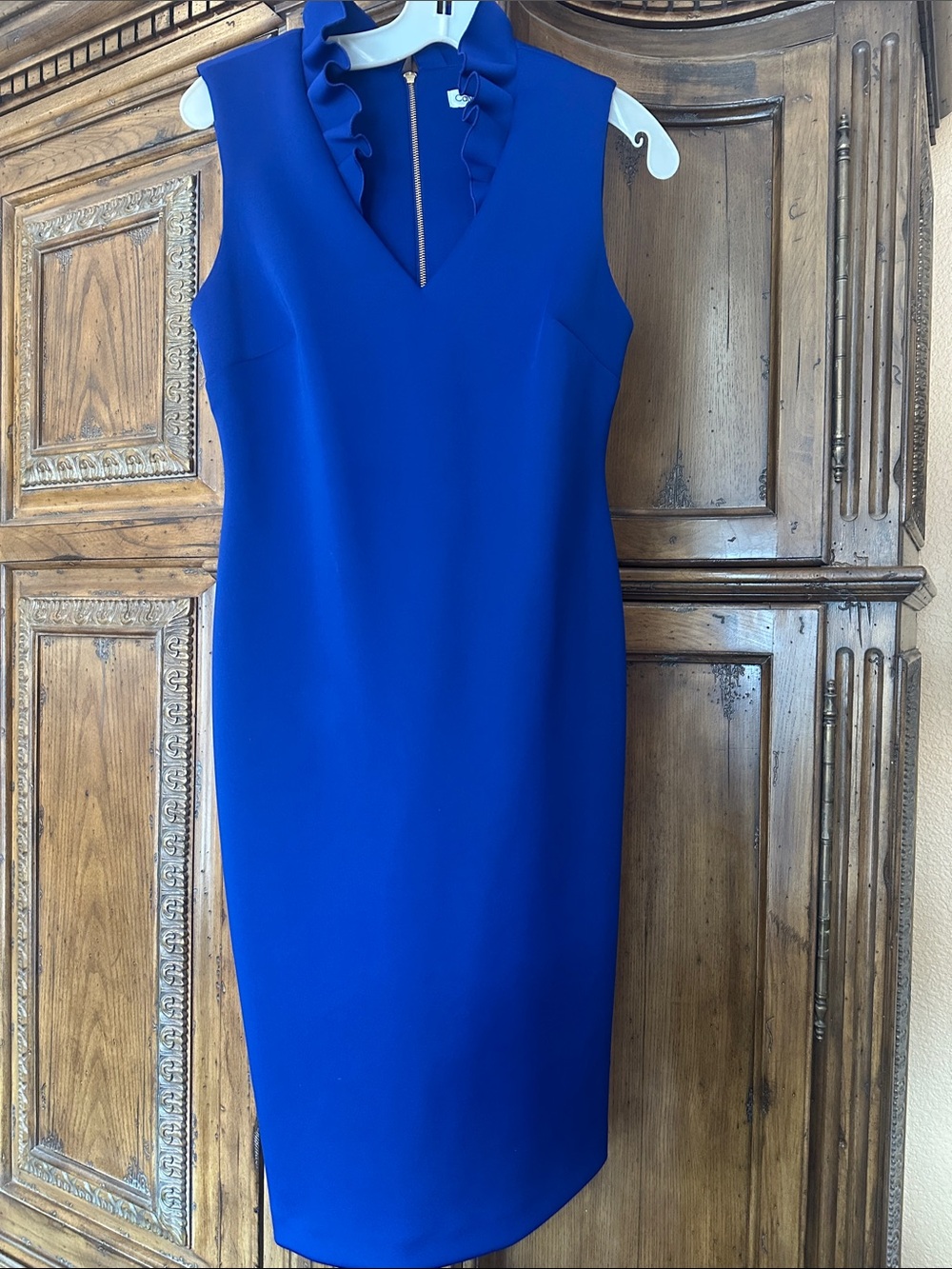 Calvin Klein Cobalt Blue Ruffle-Trim Sheath Dress
